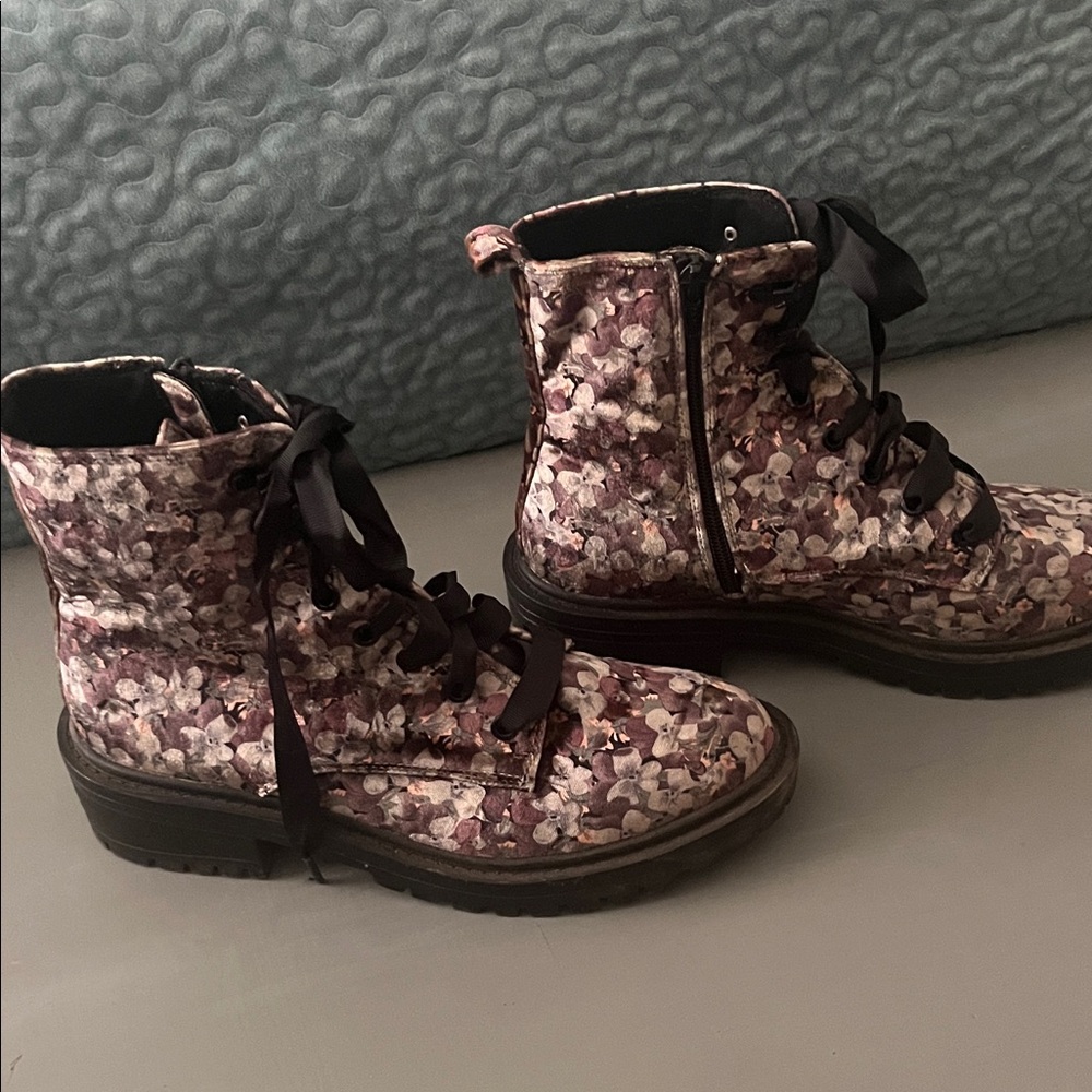 Candie's Black and Purple Floral Combat Boots